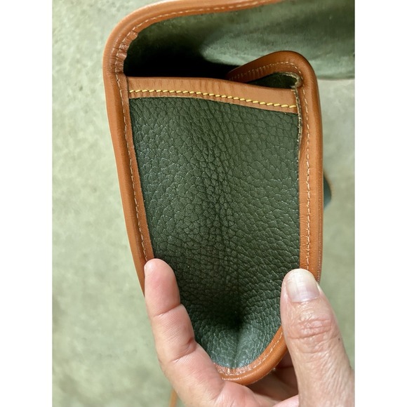 Vintage Dooney & Bourke AWL Pochette Cavalry Bag Ivy Dark Green British Tan - Picture 7 of 11
